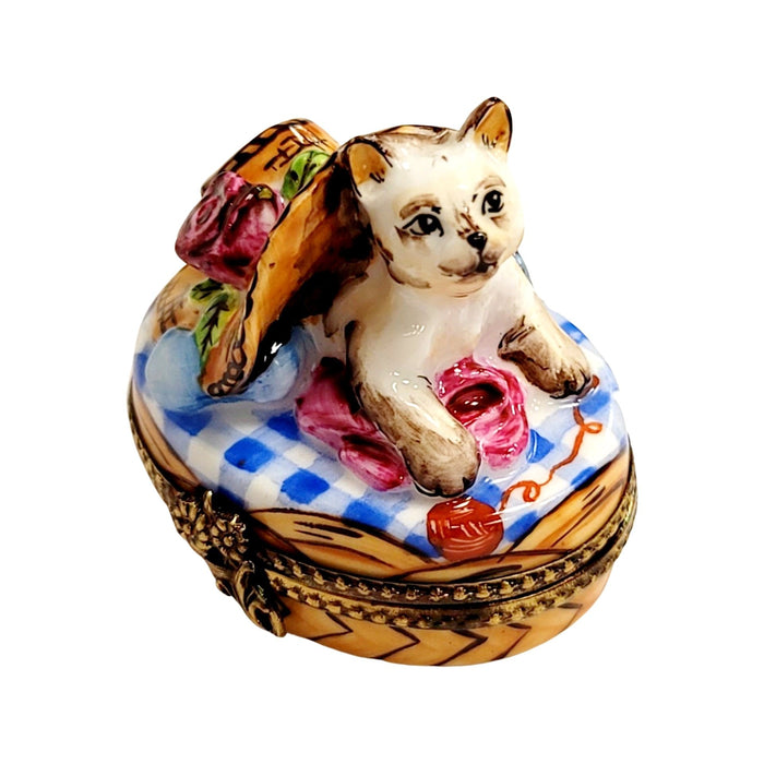 Kitty Cat Bonnet Trinket Box for Cat Lovers Porcelain Limoges cat cats limoge box French Trinket Box