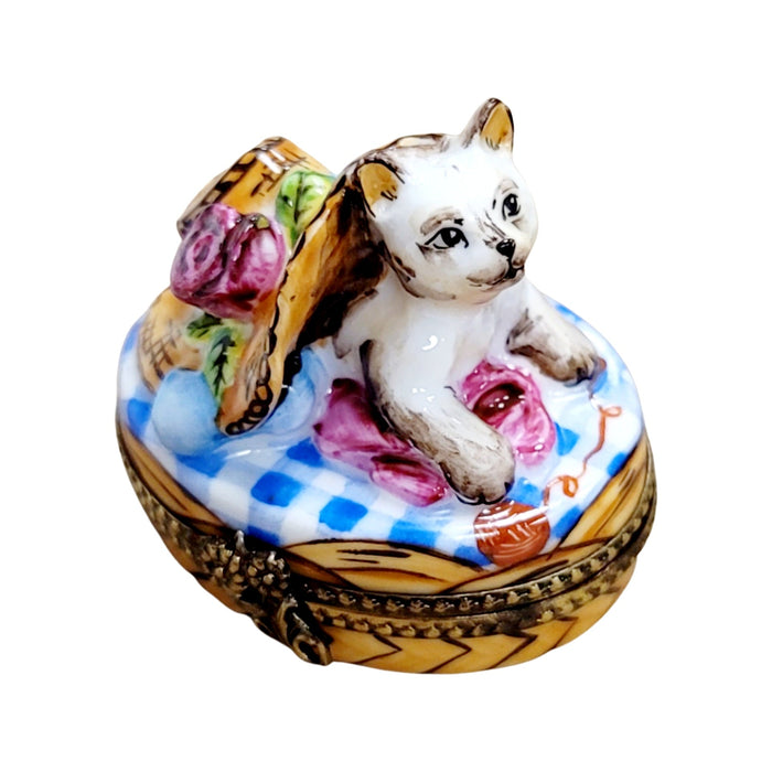 Kitty Cat Bonnet Trinket Box for Cat Lovers Porcelain Limoges cat cats limoge box French Trinket Box