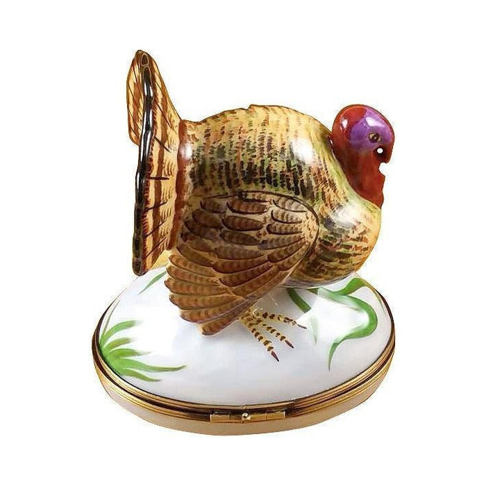 Painted details on the Large Turkey Limoges box, French art in miniature