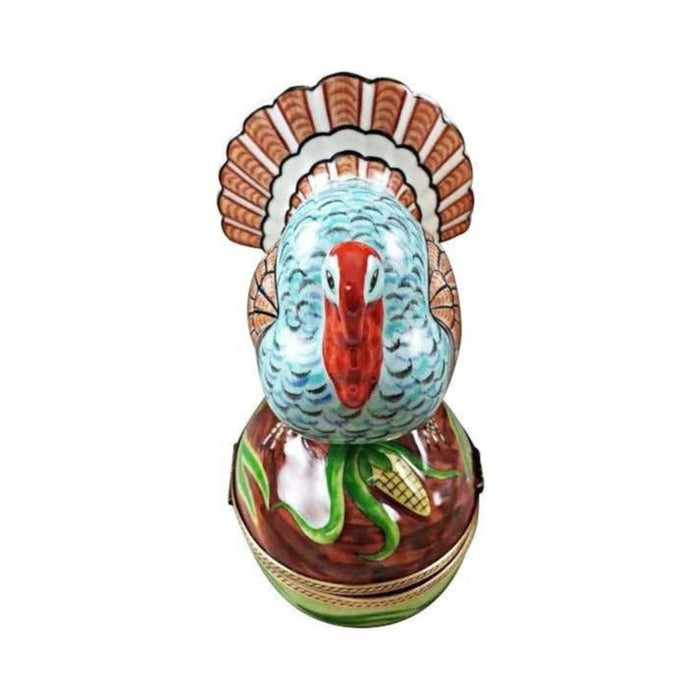 Fine art lovers will admire this Large Turkey with Removable Ear of Corn Limoges box