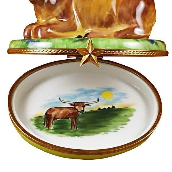 Lazy Longhorn Bull Limoges Box for Collectors Porcelain Limoges farm animals French Trinket Box