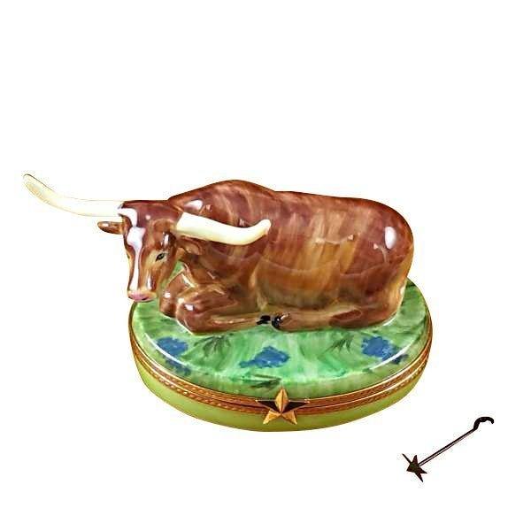 Lazy Longhorn Bull Limoges Box for Collectors Porcelain Limoges farm animals French Trinket Box