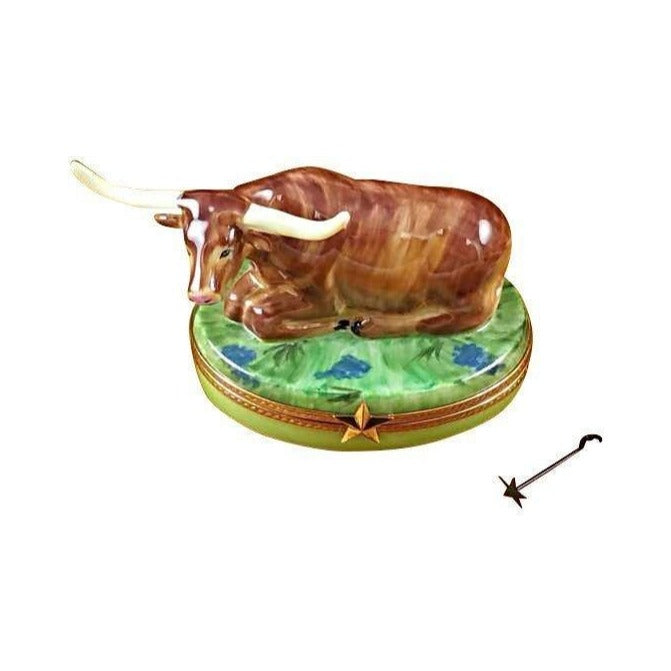 Genuine Rochard Lazy Longhorn Bull with Star Branding Iron Limoges box painted by hand in France, from Limoges Boutique