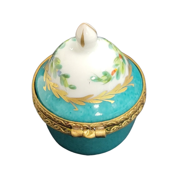 Light Blue Floral Crown Box for Elegant Gifting Porcelain Limoges shaped French Trinket Box