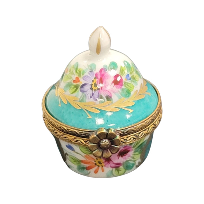 Light Blue Floral Crown Box for Elegant Gifting Porcelain Limoges shaped French Trinket Box