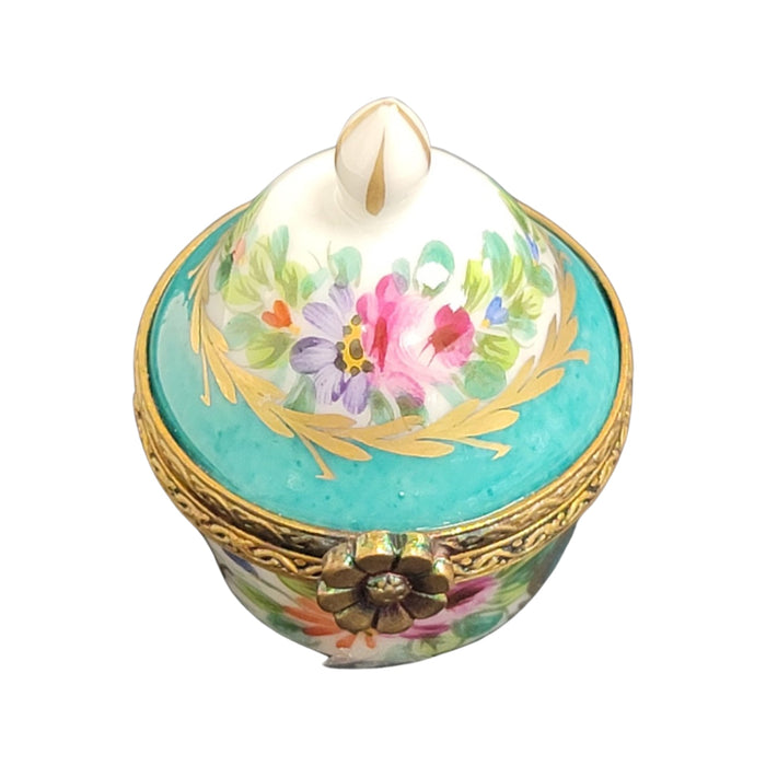 Light Blue Floral Crown Box for Elegant Gifting Porcelain Limoges shaped French Trinket Box
