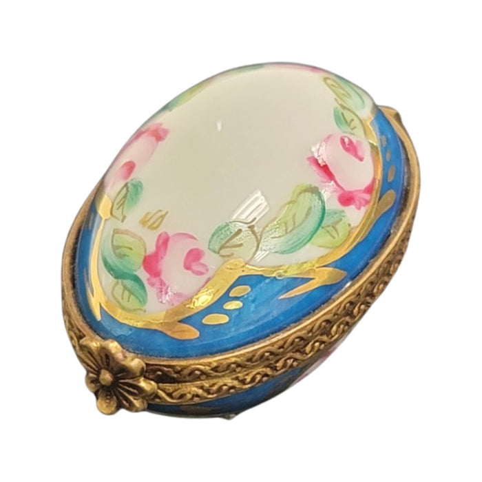 Light Blue Floral Limoges Box for Home Elegance Porcelain Limoges egg French Trinket Box