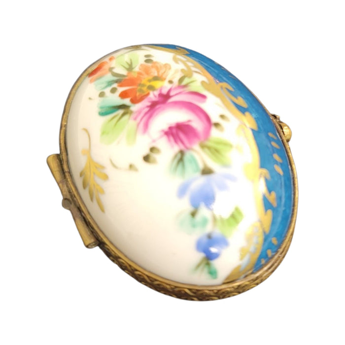 Light Blue Floral Limoges Box for Elegant Gifting Porcelain Limoges oval French Trinket Box