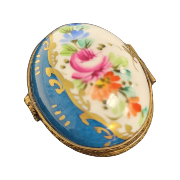 Light Blue Floral Limoges Box for Elegant Gifting Porcelain Limoges oval French Trinket Box