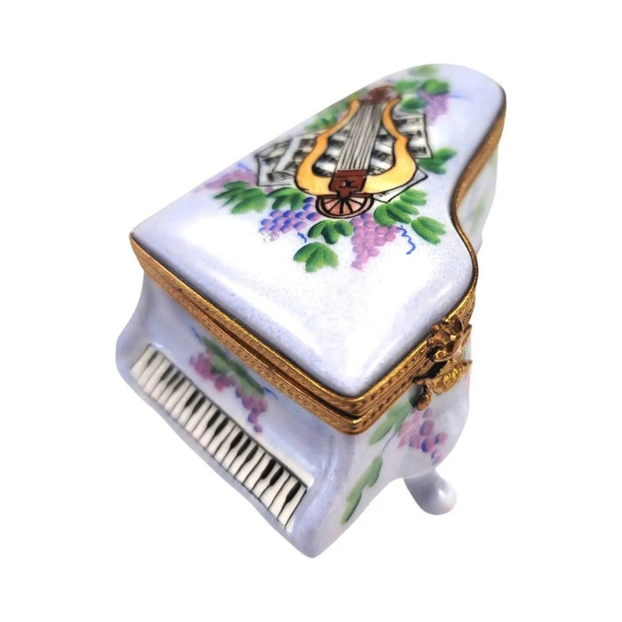 Genuine Light Blue Grand Piano with Flowers & Lute Limoges box painted by hand in France, from Limoges Boutique