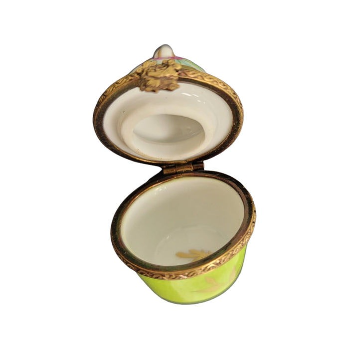 Lime Crown Top Pill Box for Elegant Collectors Porcelain Limoges shaped French Trinket Box
