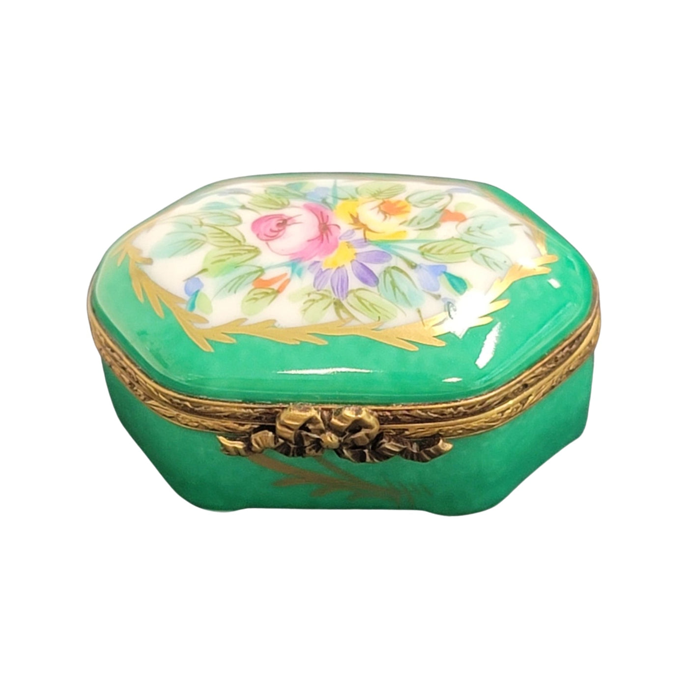 Lime Oval Hexagon Pill Box – Authentic French Limoges Porcelain