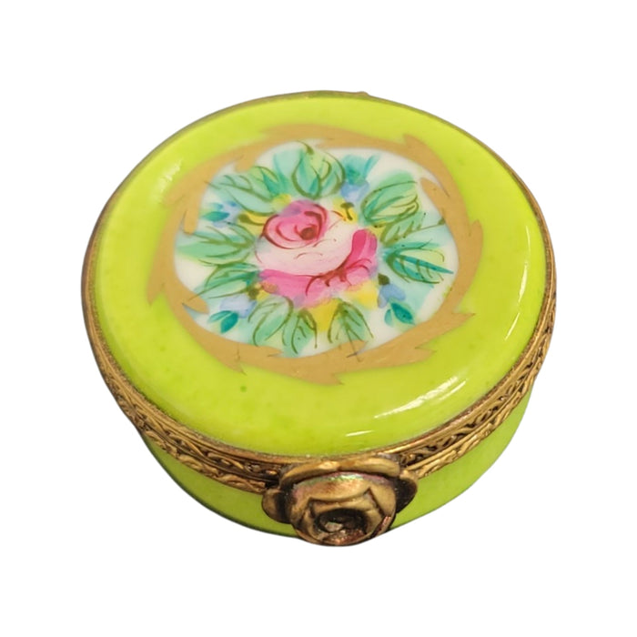 Lime Floral Limoges Box for Collectors Porcelain Limoges round French Trinket Box