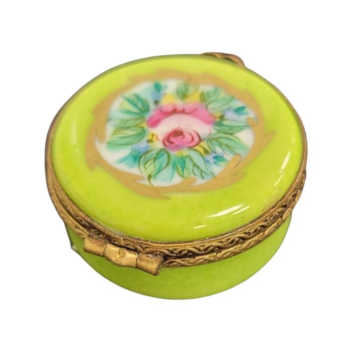 Lime Floral Limoges Box for Collectors Porcelain Limoges round French Trinket Box