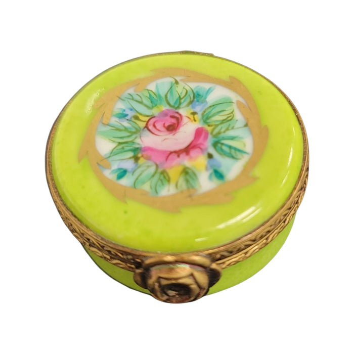 Lime Floral Limoges Box for Collectors Porcelain Limoges round French Trinket Box