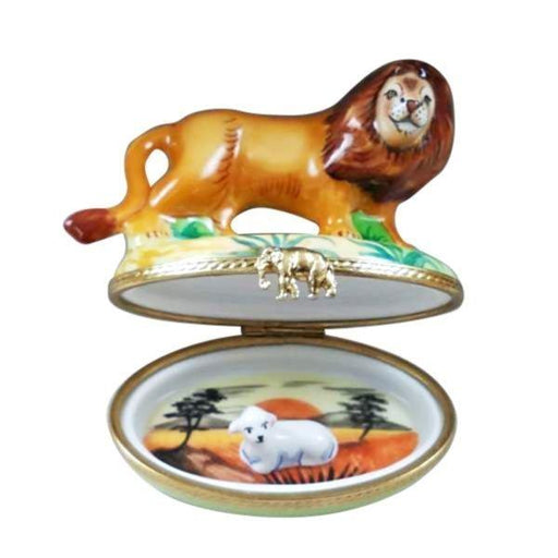 Lion and Lamb Limoges Box for Nature Lovers Porcelain Limoges wild animals religious christian French Trinket Box
