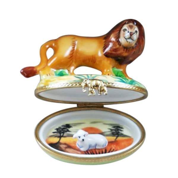 Lion and Lamb Limoges Box for Nature Lovers Porcelain Limoges wild animals religious christian French Trinket Box