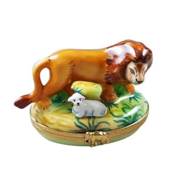 Lion and Lamb Limoges Box for Nature Lovers Porcelain Limoges wild animals religious christian French Trinket Box