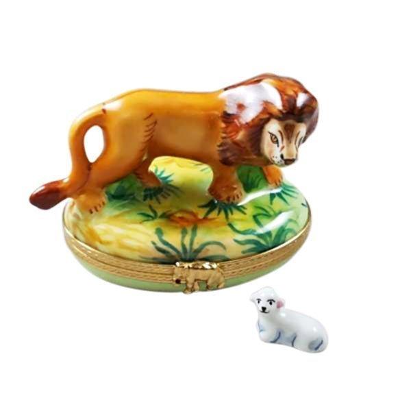 Lion and Lamb Limoges Box for Nature Lovers Porcelain Limoges wild animals religious christian French Trinket Box