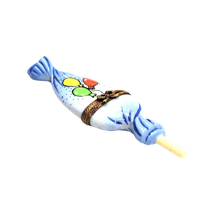 Lollipop Blue Balloon Delight for Collectors Porcelain Limoges Carnival Kids Dessert French Trinket Box
