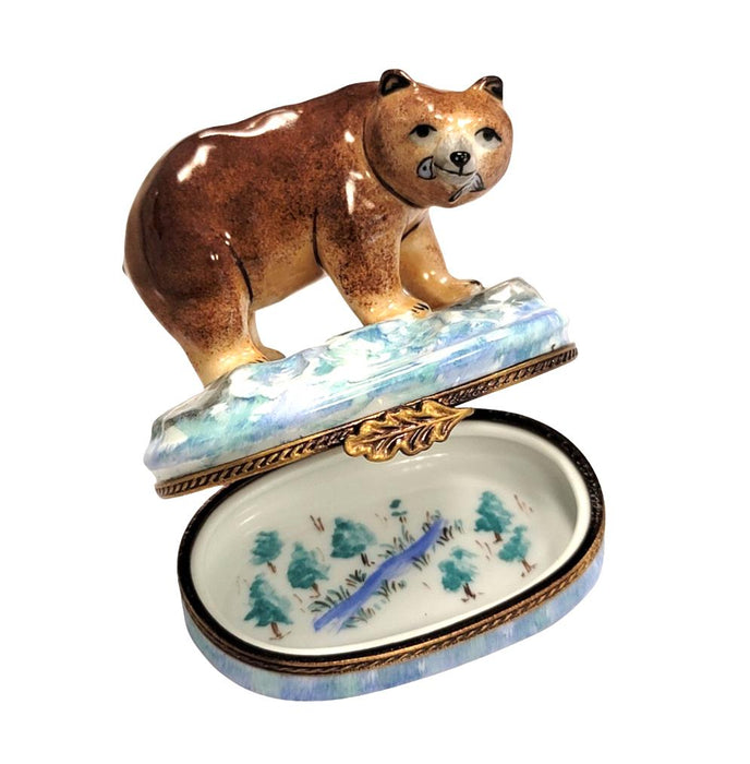 Majestic Brown Bear Limoges Box for Nature Lovers Porcelain Limoges bear French Trinket Box