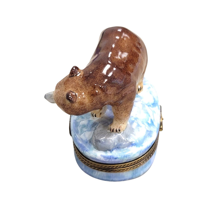 Majestic Brown Bear Limoges Box for Nature Lovers Porcelain Limoges bear French Trinket Box