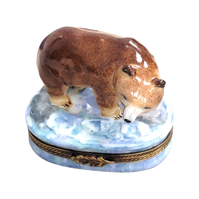 Majestic Brown Bear Limoges Box for Nature Lovers Porcelain Limoges bear French Trinket Box