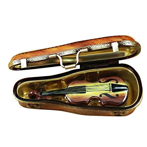 Maplewood Violin Case for Music Lovers Porcelain Limoges Music French Trinket Box