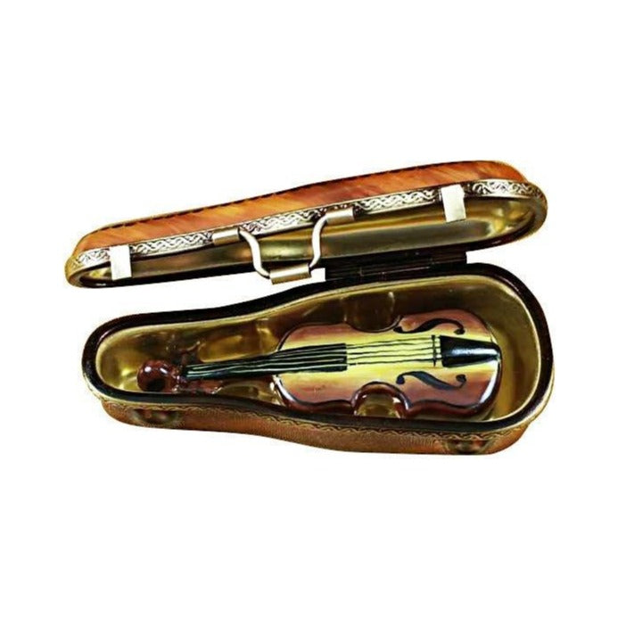 Treasured French collectible: Maplewood Violin Case with Violin Limoges box, painted by hand