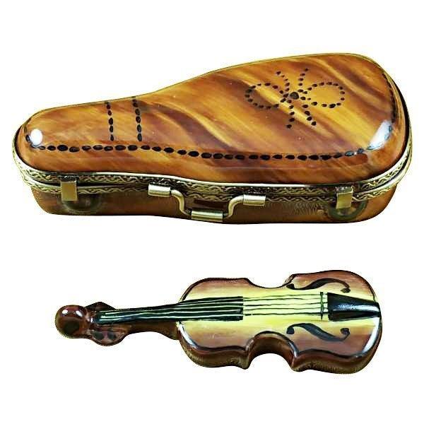 Maplewood Violin Case for Music Lovers Porcelain Limoges Music French Trinket Box