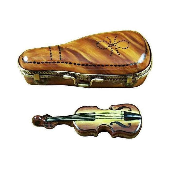 Maplewood Violin Case with Violin by Rochard, an authentic French Limoges box from Limoges Boutique