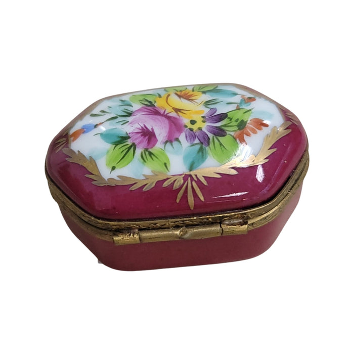 Maroon Floral Limoges Box for Elegant Gifting Porcelain Limoges shaped French Trinket Box
