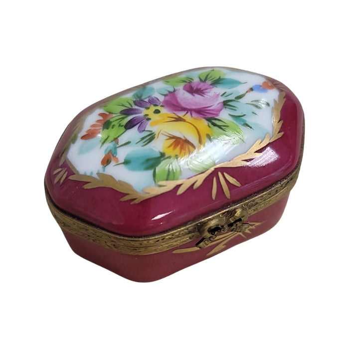 Maroon Floral Limoges Box for Elegant Gifting Porcelain Limoges shaped French Trinket Box
