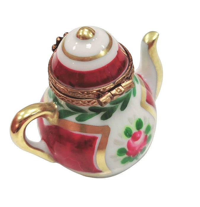 Maroon Floral Limoges Teapot for Tea Lovers Porcelain Limoges China French Trinket Box