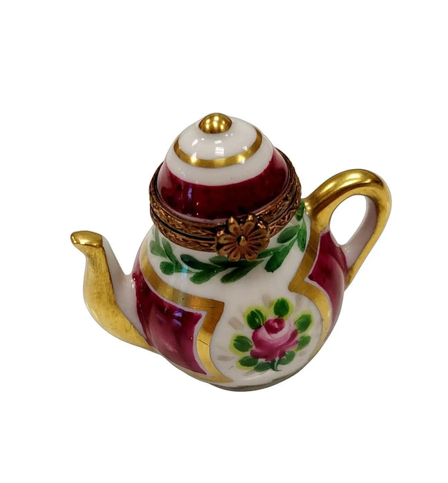 Maroon Floral Limoges Teapot for Tea Lovers Porcelain Limoges China French Trinket Box