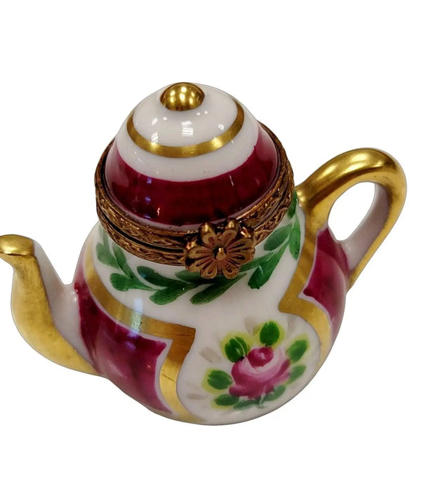 Maroon Floral Limoges Teapot for Tea Lovers Porcelain Limoges China French Trinket Box