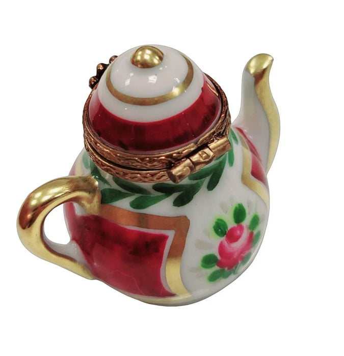 Maroon Floral Limoges Teapot for Tea Lovers Porcelain Limoges China French Trinket Box