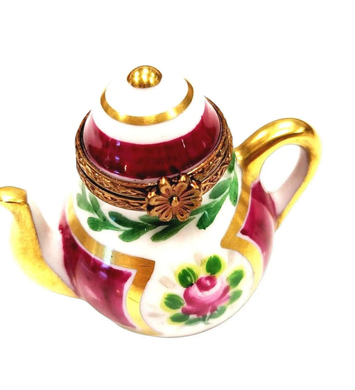 Maroon Floral Limoges Teapot for Tea Lovers Porcelain Limoges China French Trinket Box