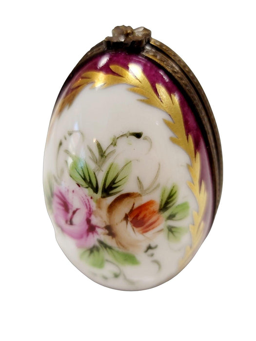 Maroon Flowered Oval w Perfume Bottle inside Oval-Perfume Egg-ch11mneed5