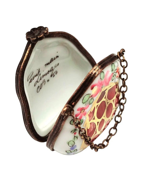 Maroon Gold Floral Limoges Box for Elegant Collectors Porcelain Limoges purse trinket box limoges French Trinket Box