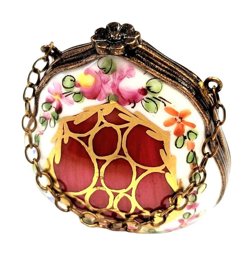 Maroon Gold Floral Limoges Box for Elegant Collectors Porcelain Limoges purse trinket box limoges French Trinket Box