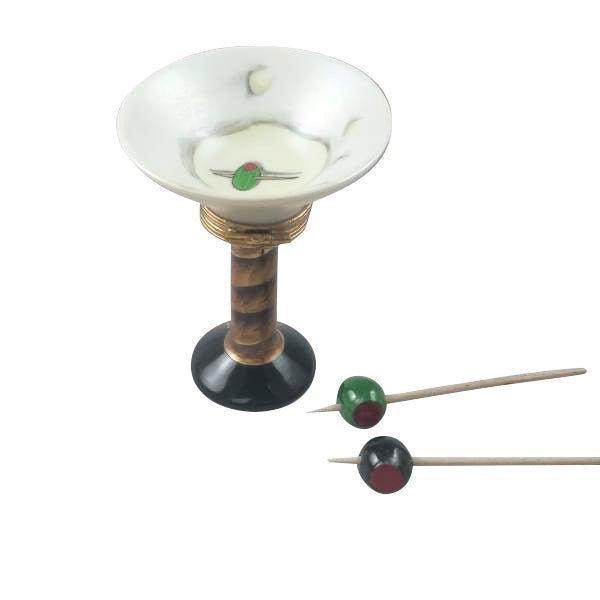 Martini Glass Limoges Box for Collectors Porcelain Limoges Wine spirits beach French Trinket Box