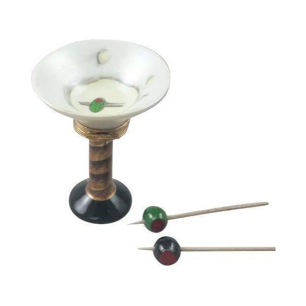 Painted details on the Martini Glass with Olives Limoges box, French art in miniature
