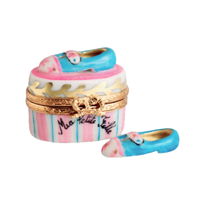 Baby Blue Mary Jane Shoes for New Parents Porcelain Limoges Shoes French Trinket Box