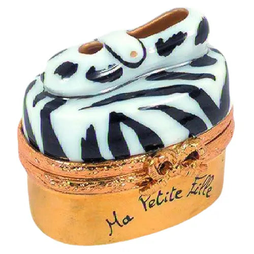 Zebra Mary Jane Limoges Box for Collectors Porcelain Limoges Shoes French Trinket Box