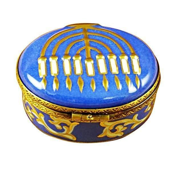 Blue Menorah Limoges Box for Collectors Porcelain Limoges jewish French Trinket Box