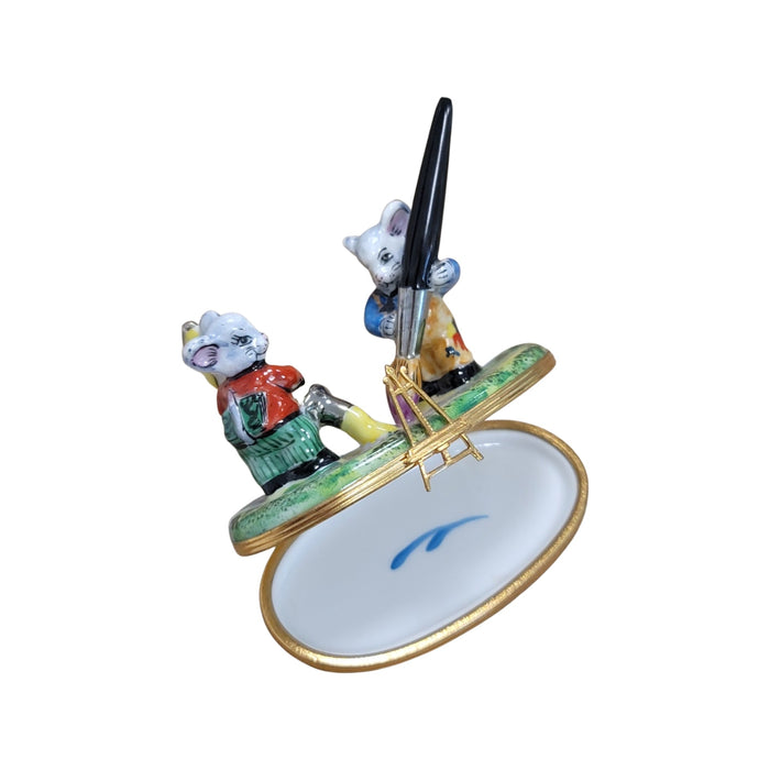 Mice Artists Limoges Box for Art Lovers Porcelain Limoges art mice rabbit love French Trinket Box