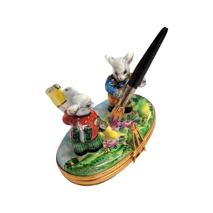 Mice Artists Limoges Box for Art Lovers Porcelain Limoges art mice rabbit love French Trinket Box