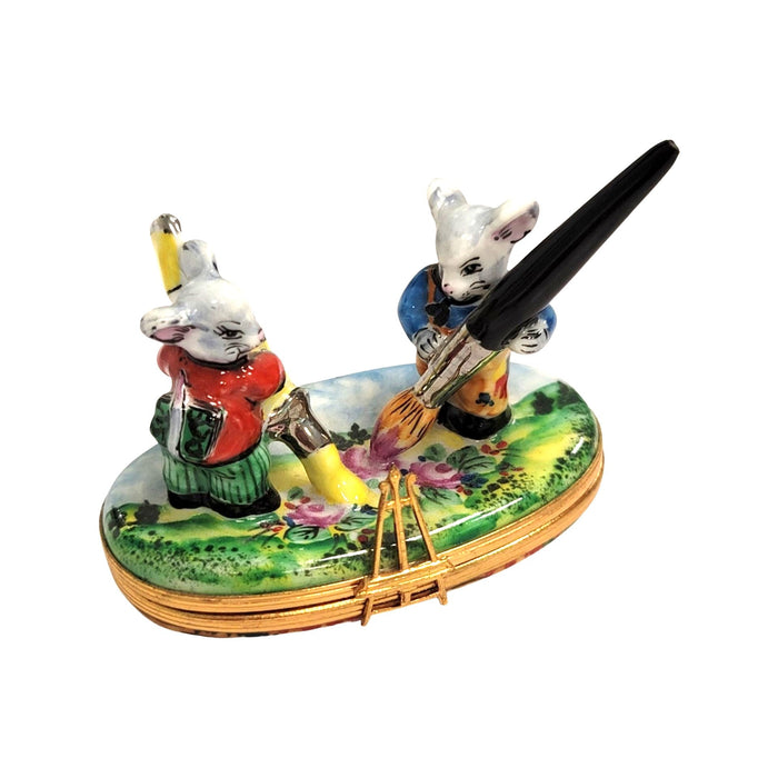 Mice Artists Limoges Box for Art Lovers Porcelain Limoges art mice rabbit love French Trinket Box