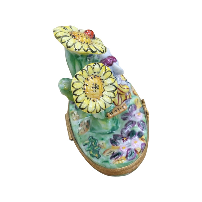 Mice Kissing Under Sunflowers for Romantic Collectors Porcelain Limoges flower mice rabbit love French Trinket Box